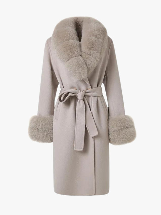 Women's Wool Coat With Detachable Real Fox Fur Collar