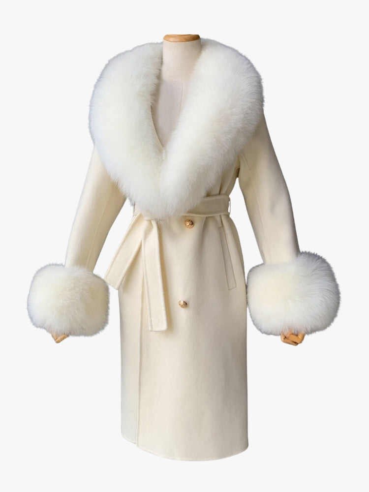 Wool Wrap Coat With Fox Fur