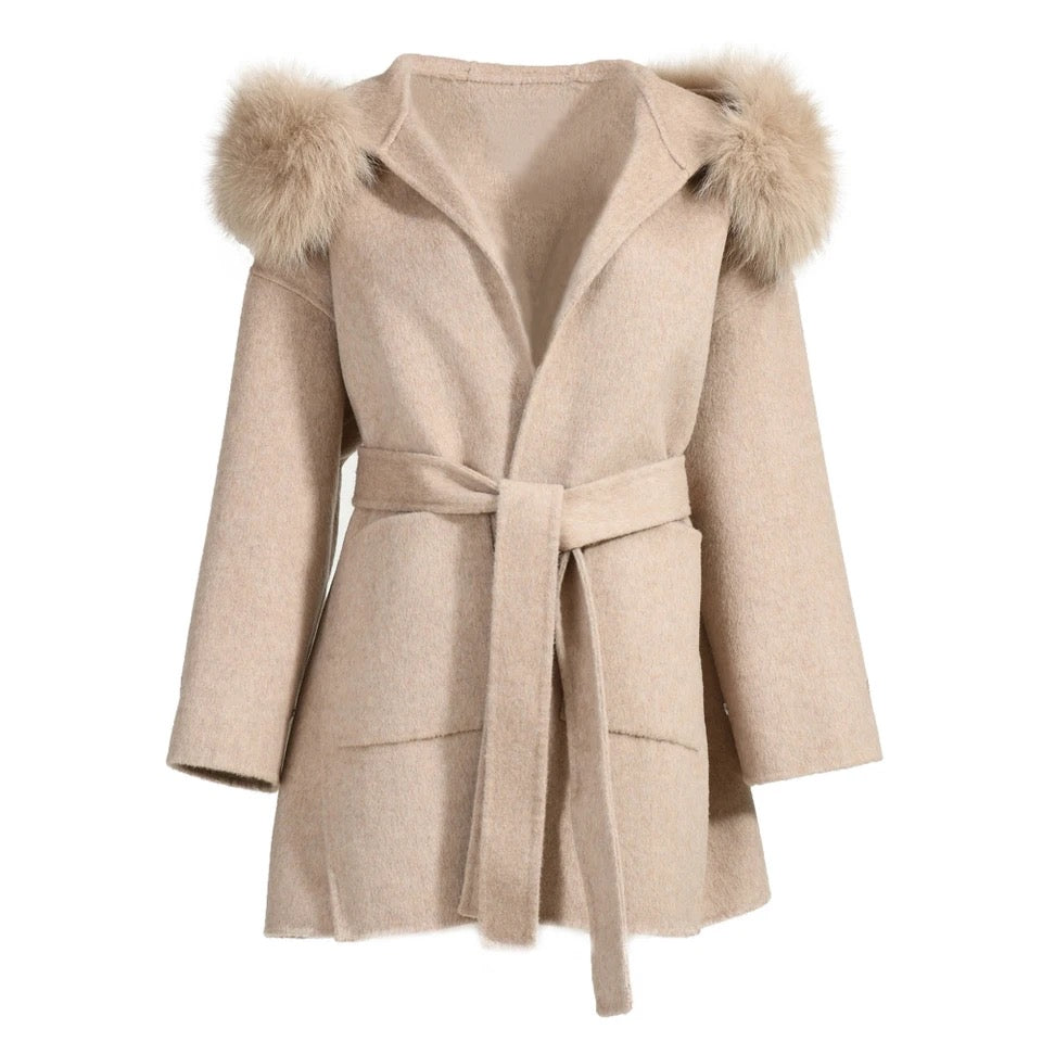 Cashmere Blend Coat with Fur Trim